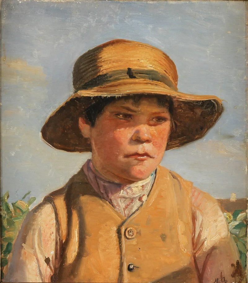 Portrait of a young man in a straw hat. - Michael Peter Ancher