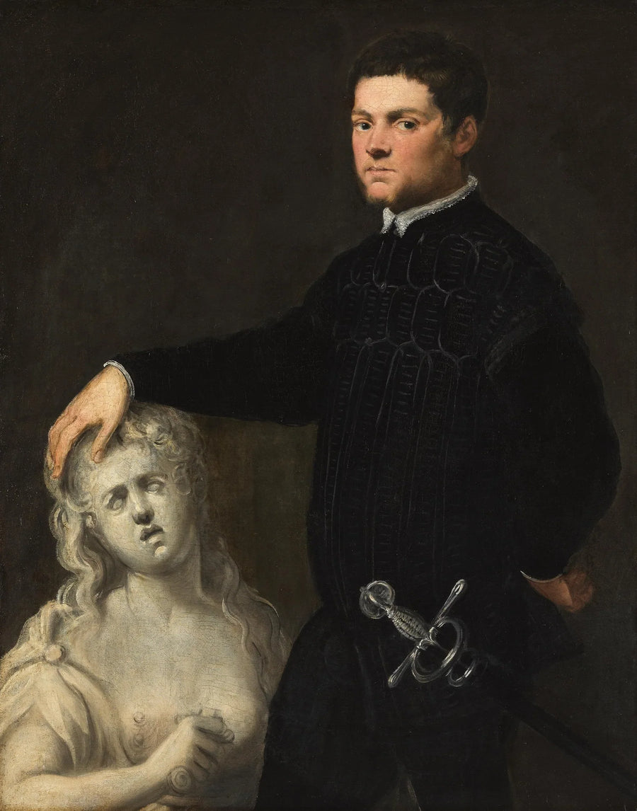 Portrait of a young man with a sculpture of Lucrezia - Tintoret - Jacopo Tintoretto