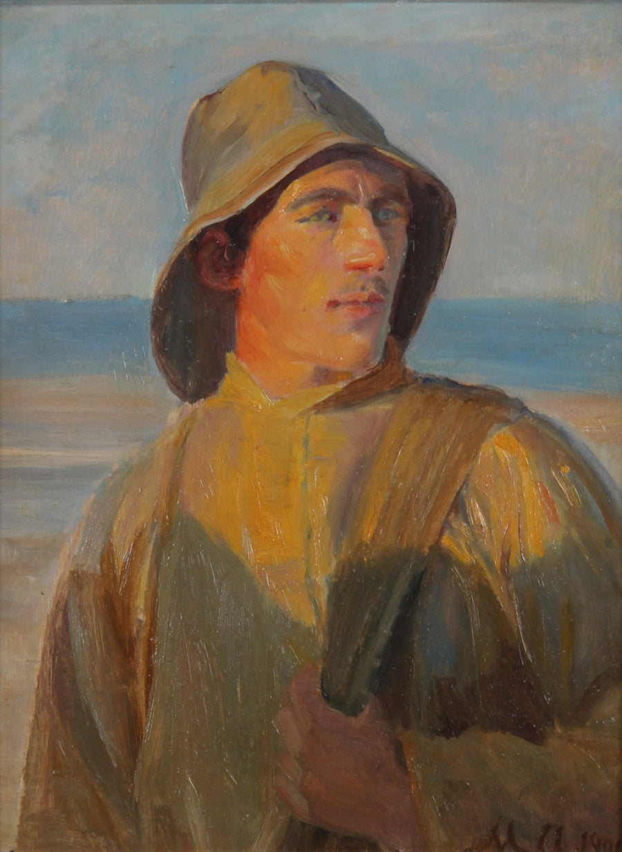 Portrait of a young fisherman in a oilskin. 1900. - Michael Peter Ancher
