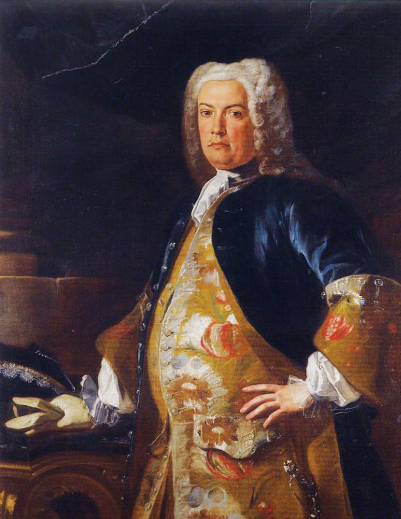 Portrait of a nobleman, three-quarters, resting his right gloved hand on a console - Francesco Solimena