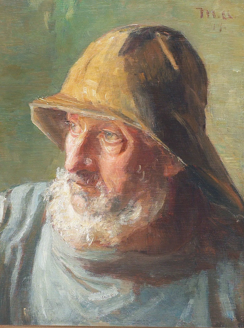 Portrait of a fisherman wearing a oilskin. - Michael Peter Ancher