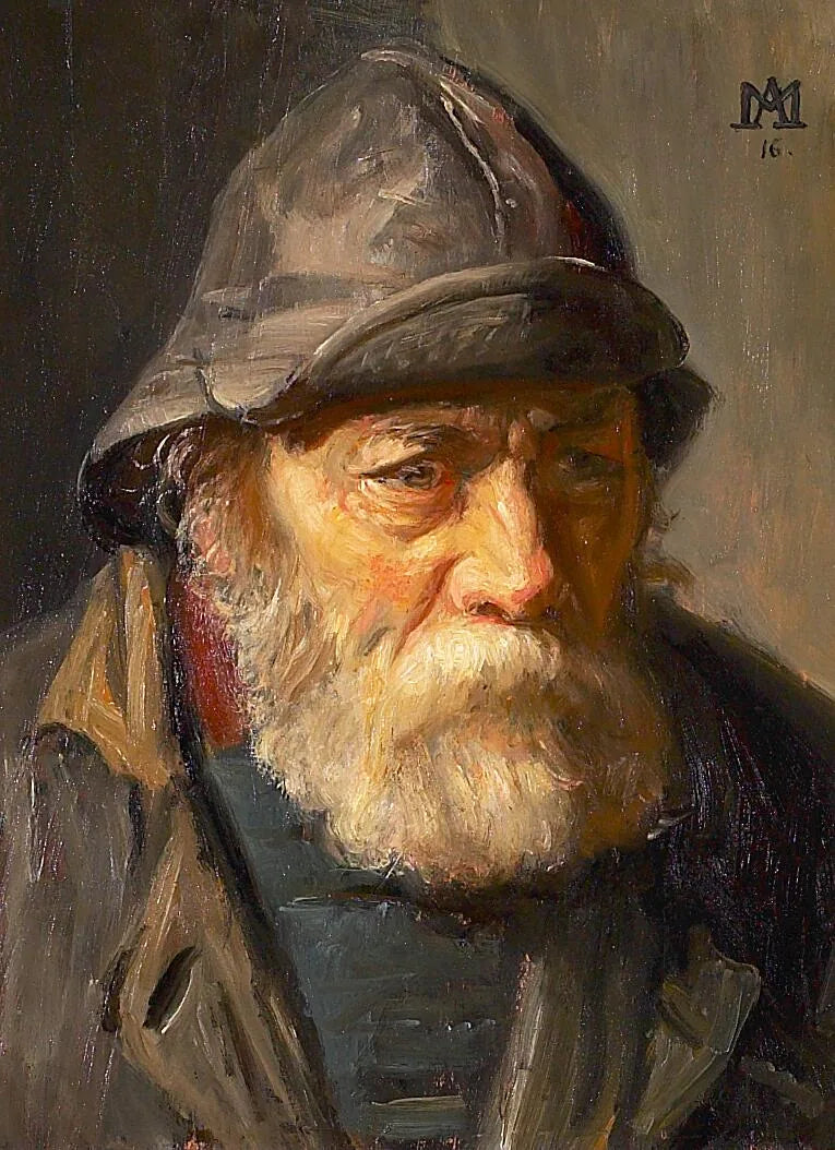 Portrait of a fisherman wearing a oilskin. - Michael Peter Ancher