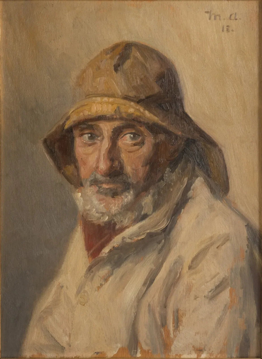 Portrait of a fisherman wearing a oilskin. - Michael Peter Ancher