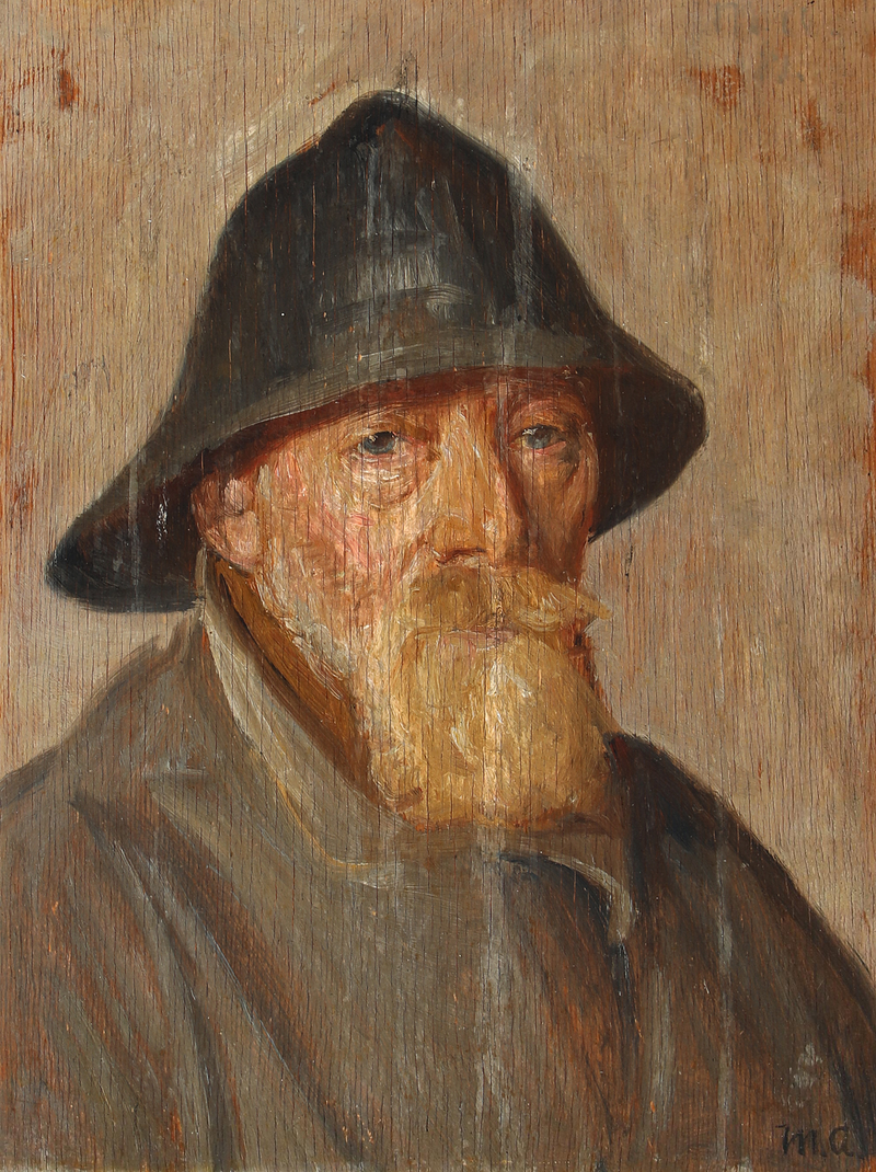 Portrait of a fisherman wearing a black oilskin. - Michael Peter Ancher