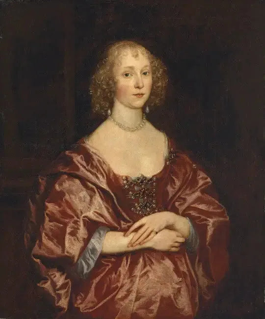 Portrait of a lady, half-length, in a red embroidered dress with pearls and diamonds - Antoine van Dyck