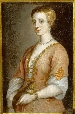 Portrait of a lady with a pet attached by a chain to her wrist - David Teniers the Younger