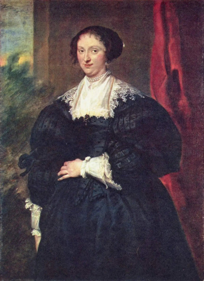 Portrait of a Lady in Black in front of a Red Curtain - Antoine van Dyck