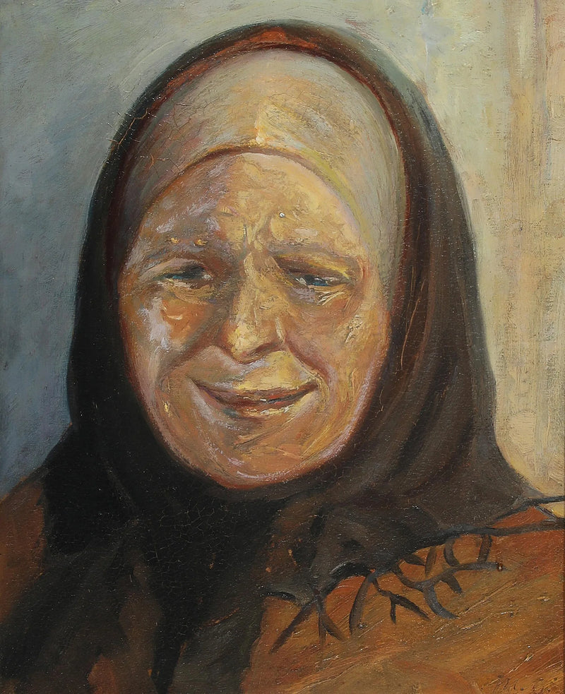 Portrait of an elderly woman from Skagen, with sunlight reflecting off her left chin. - Michael Peter Ancher
