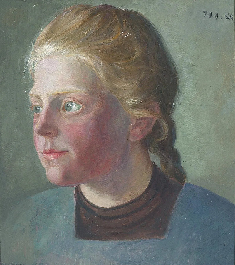 Portrait of a young woman with braided hair. - Michael Peter Ancher