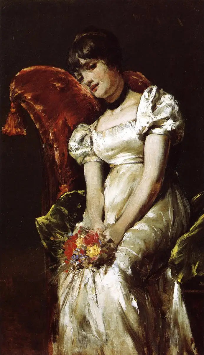 Portrait of a Young Girl Sitting Holding a Bouquet - Pierre-Auguste Renoir