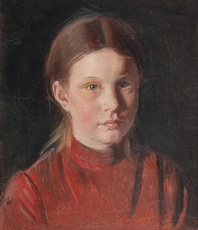 Portrait of a little girl in a red dress. - Michael Peter Ancher