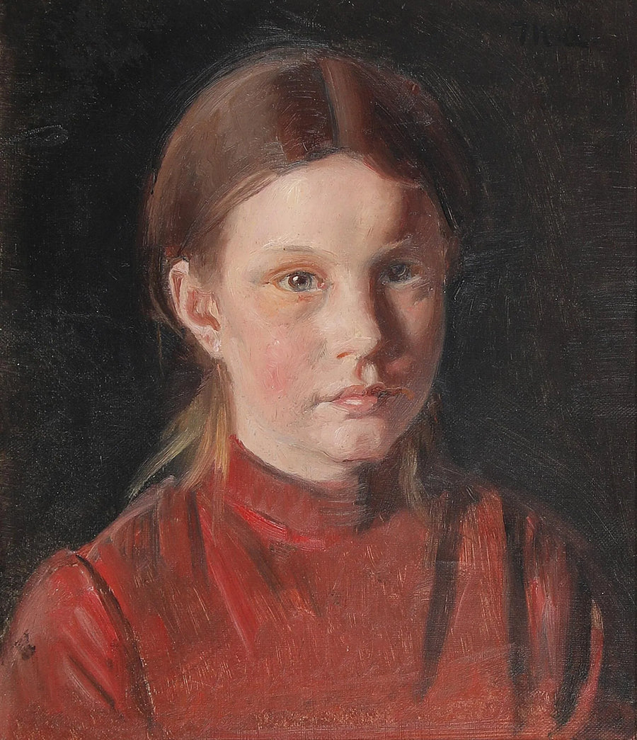 Portrait of a little girl in a red dress. - Michael Peter Ancher