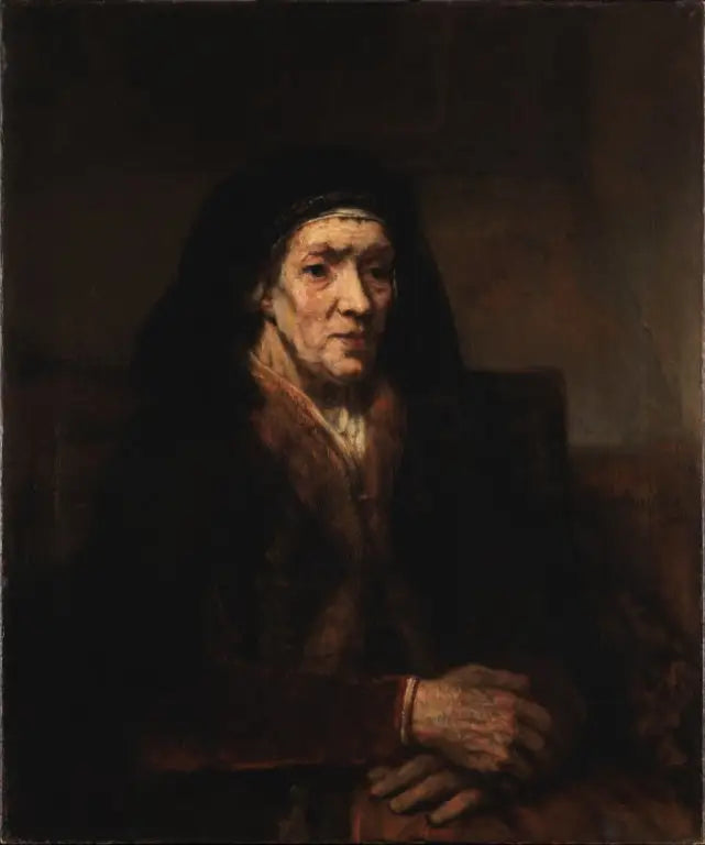 Portrait of an Old Woman Sitting with Her Hands Folded - Rembrandt
