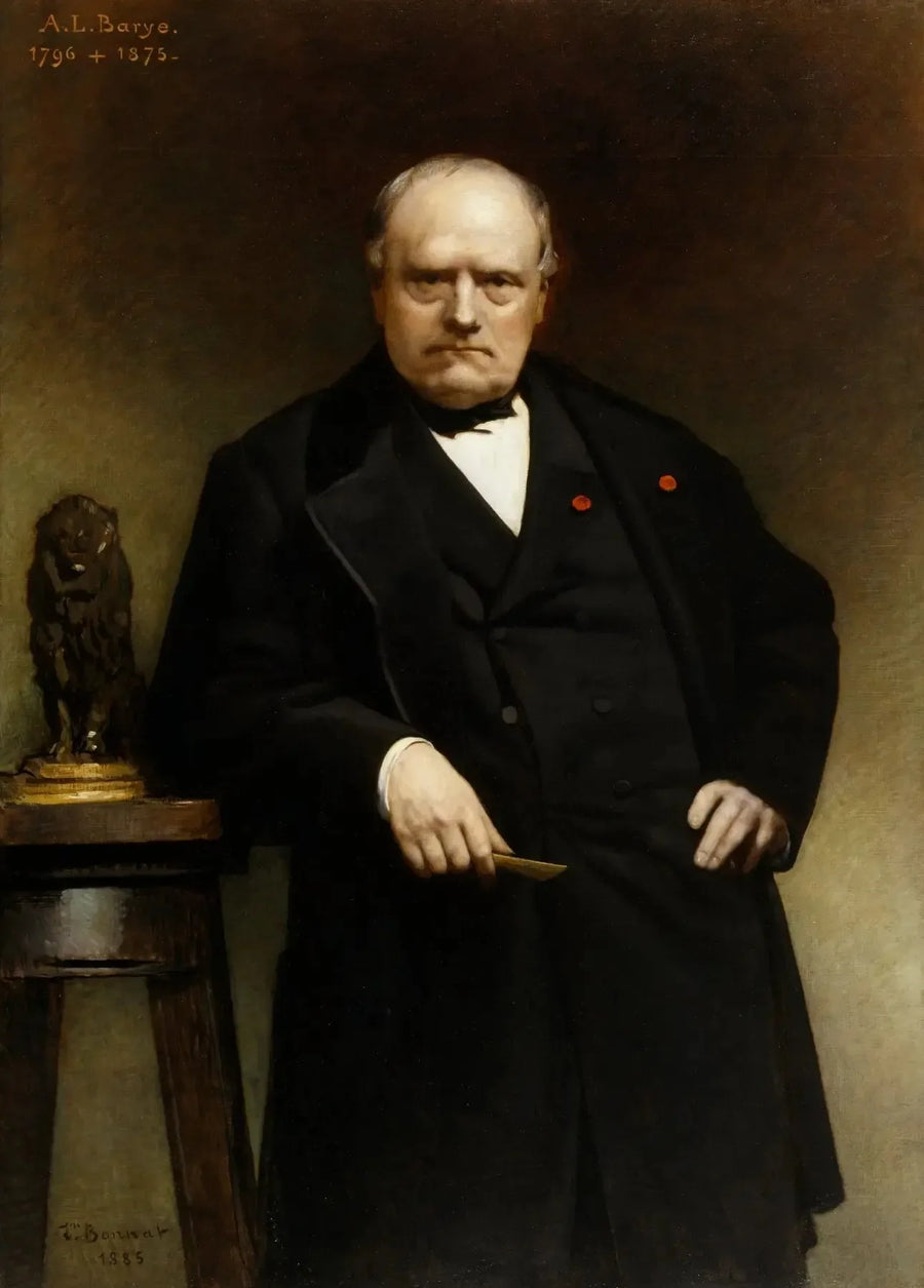 Portrait of Barye with a wax model of the "Lion Sitting" - Léon Bonnat