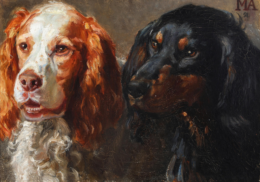 Portrait of two hunting dogs. - Michael Peter Ancher