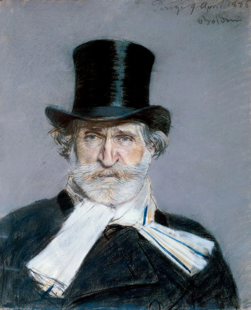 Portrait of Giuseppe Verdi with a white scarf and top hat - Giovanni Boldini