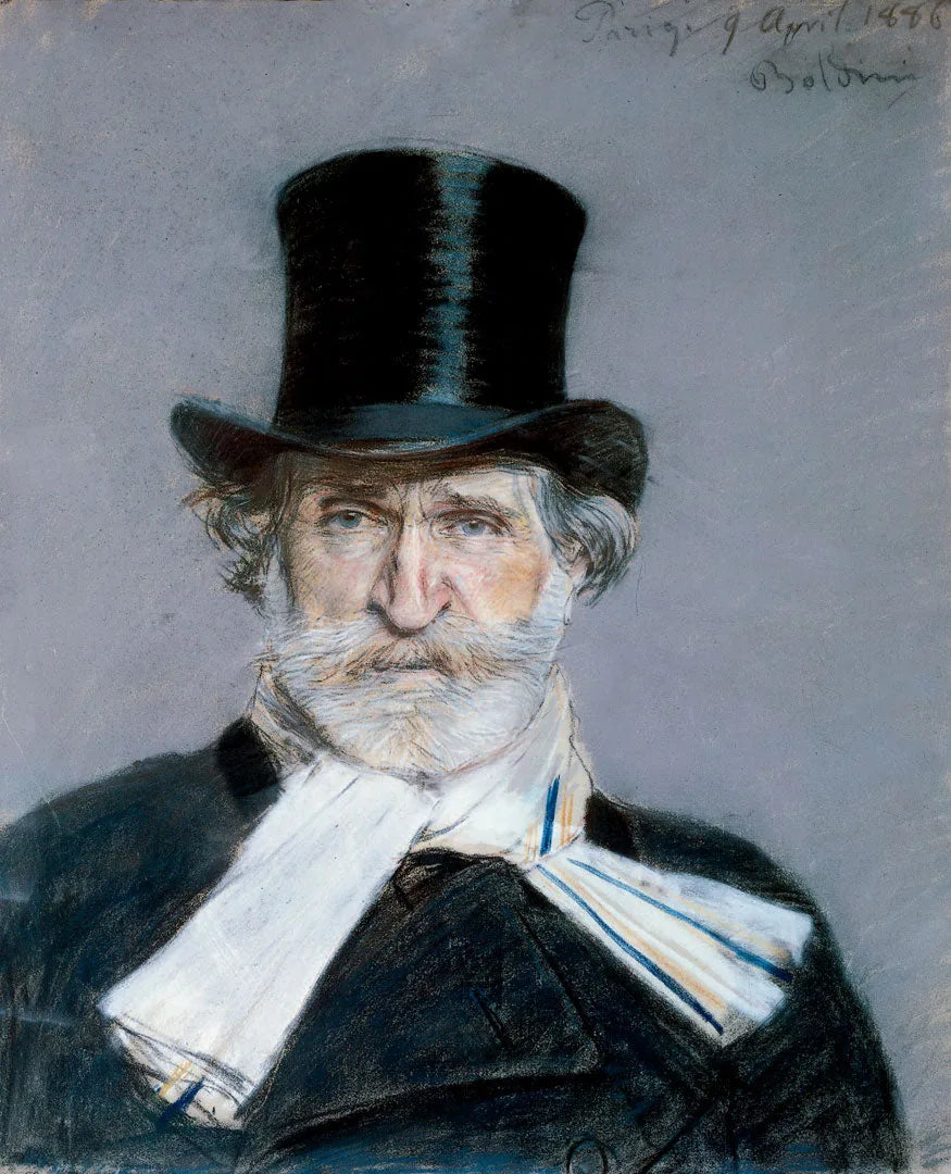 Portrait of Giuseppe Verdi with a white scarf and top hat - Giovanni Boldini
