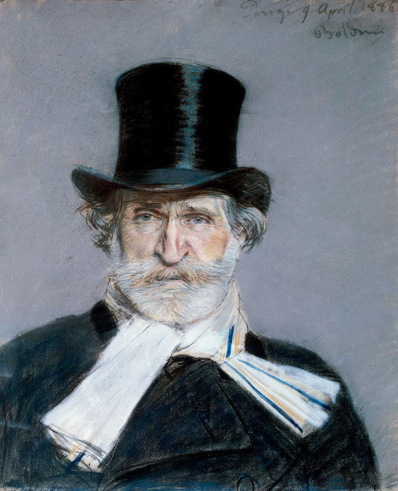 Portrait of Giuseppe Verdi with a white scarf and top hat - Giovanni Boldini
