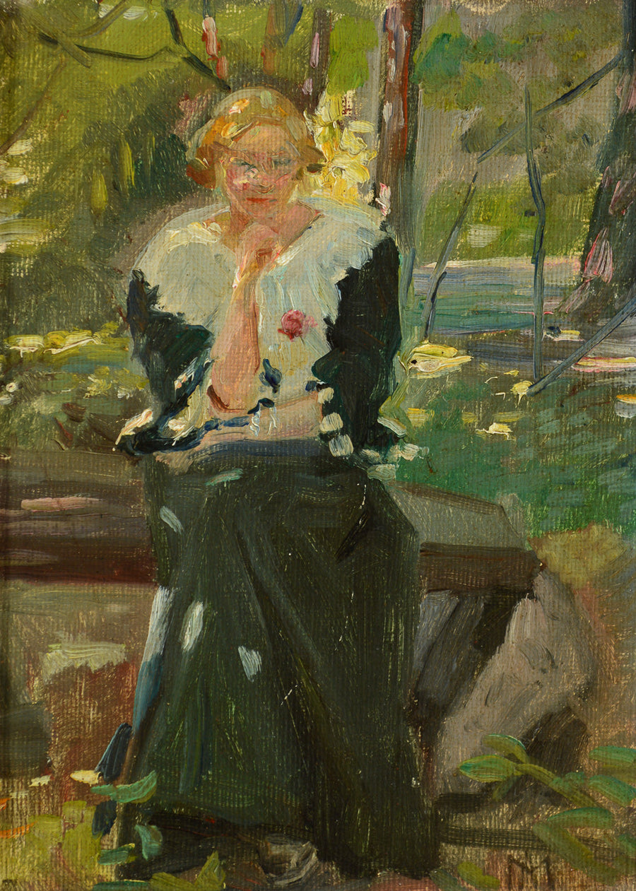 Portrait of Helga Ancher in the garden of Amalievej, Frederiksberg. -Michael Peter Ancher
