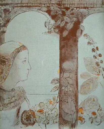 Portrait of a Young Girl on an Arcaded Background - Odilon Redon