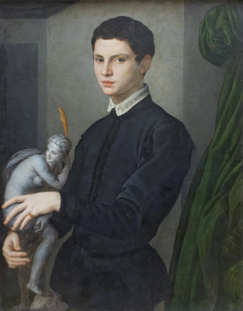 Portrait of a young man holding a statuette - Bronzino