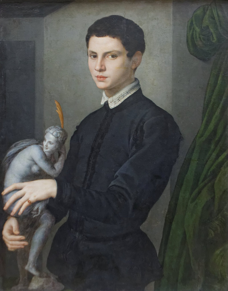 Portrait of a young man holding a statuette - Bronzino