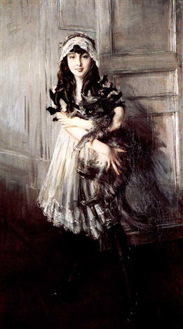 Portrait de Josefina Errazuriz Alvear tenant un chat - Giovanni Boldini - Alpha Reproduction