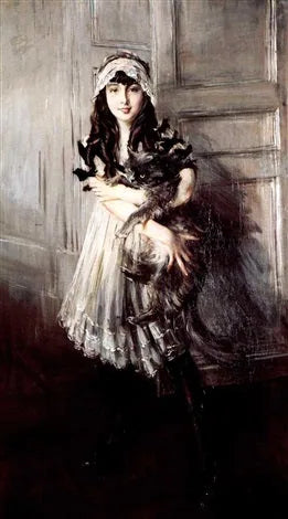 Portrait of Josefina Errazuriz Alvear holding a cat - Giovanni Boldini