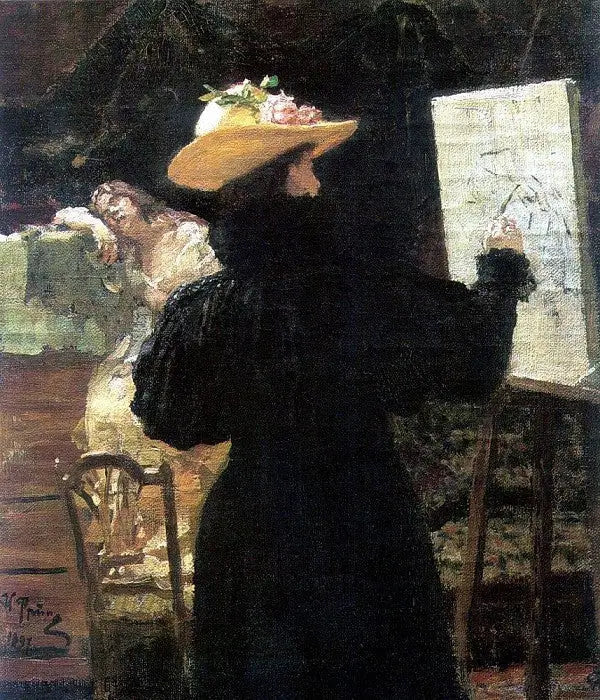 Portrait of Princess Maria Klavdievna Tenisheva while she was working - Ilya Repin