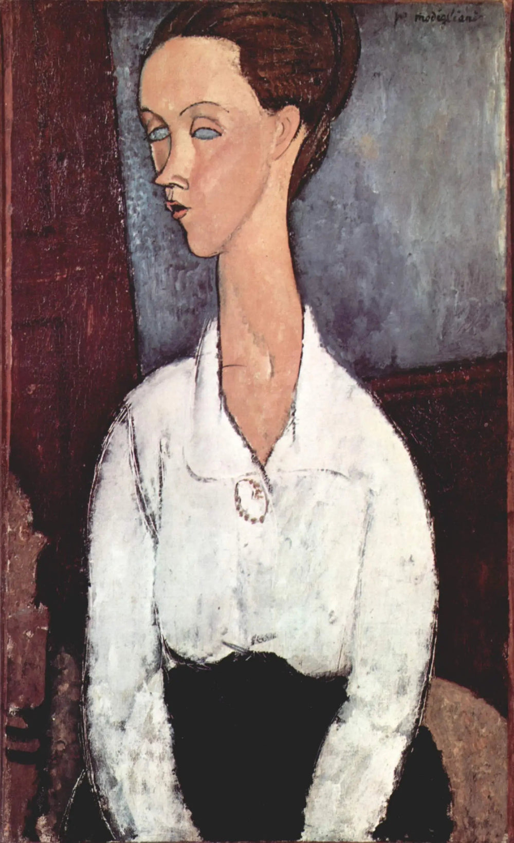 Portrait de Lunia Czechowska en chemisier blanc - Amedeo Modigliani image 1 reproduction de peinture à l’huile