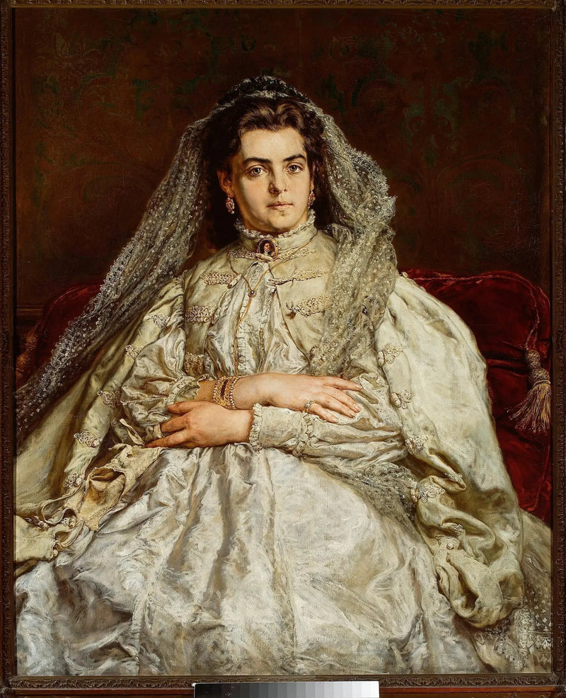 Portrait of Teodora Matejko née Giebułtowska in wedding dress. - Jan Matejko