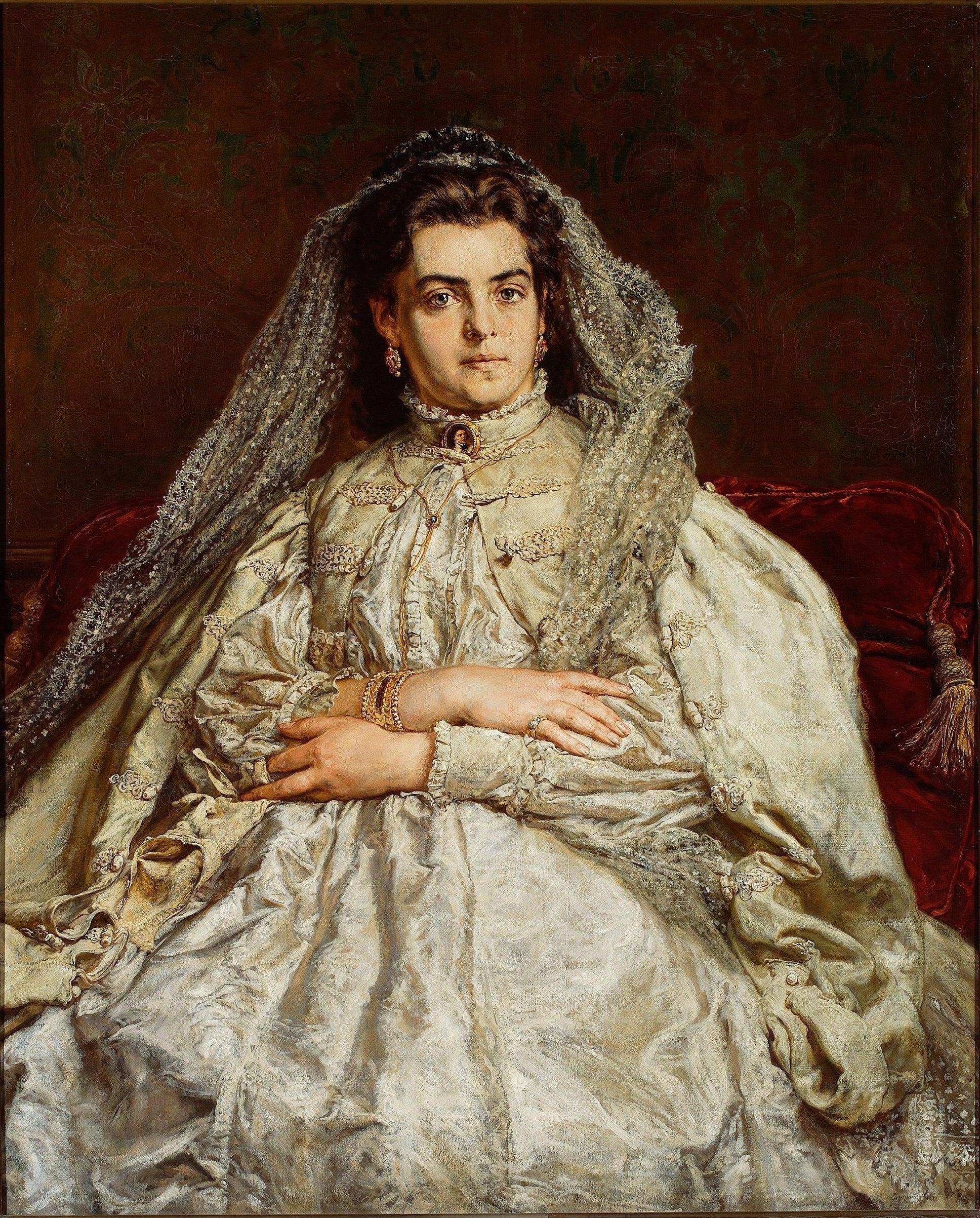 Portrait of Teodora Matejko (née Giebułtowska) in her wedding dress - Jan Matejko