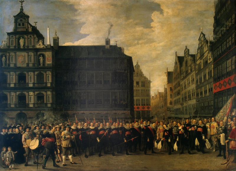 Portrait of the Members of the Crossbowmen's Guild on the Grand-Place of Antwerp - David Teniers the Younger