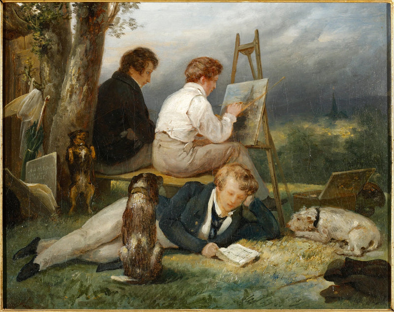 Portrait of the Three Scheffer Brothers in a Landscape - Ary Scheffer