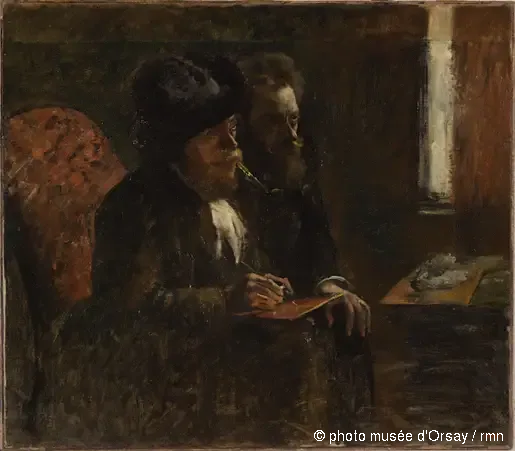 Portrait of the engraver Desboutin and the engraver Lepic - Edgar Degas
