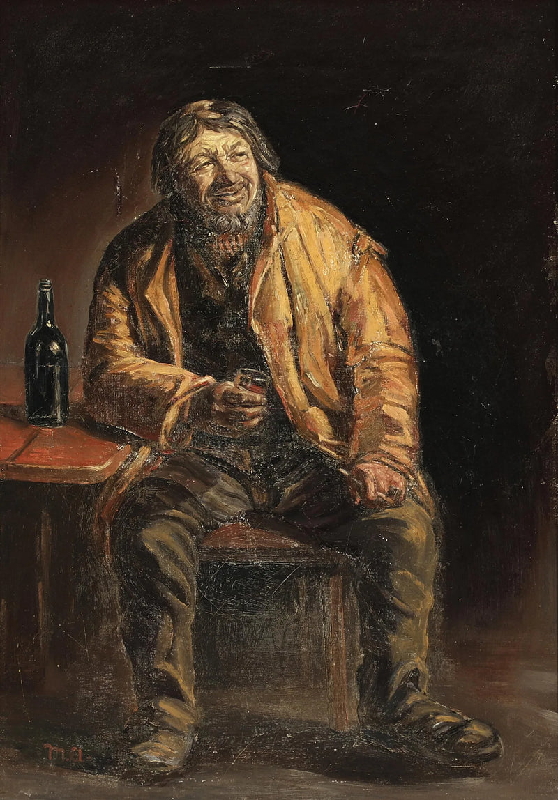 Portrait of fisherman Lars Gaihede from Skagen enjoying a drink. - Michael Peter Ancher