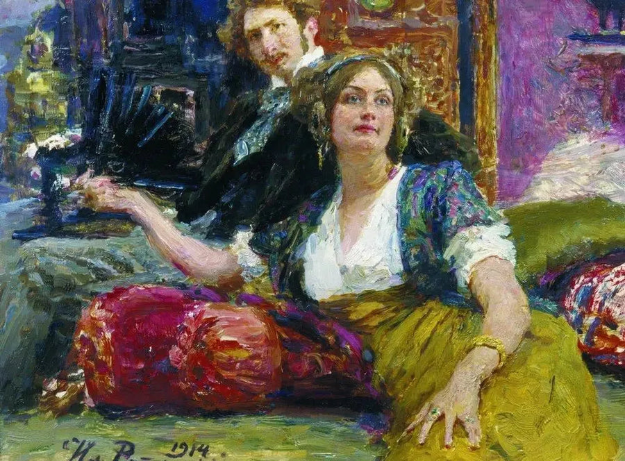 Portrait of the poet, prose writer, translator, and playwright Sergueï Mitrofanovitch Gorodetski with his wife - Ilya Repin