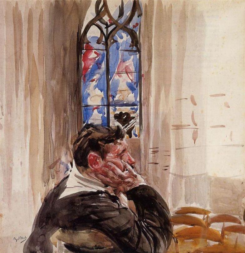 Portrait of a Man in a Church - Giovanni Boldini