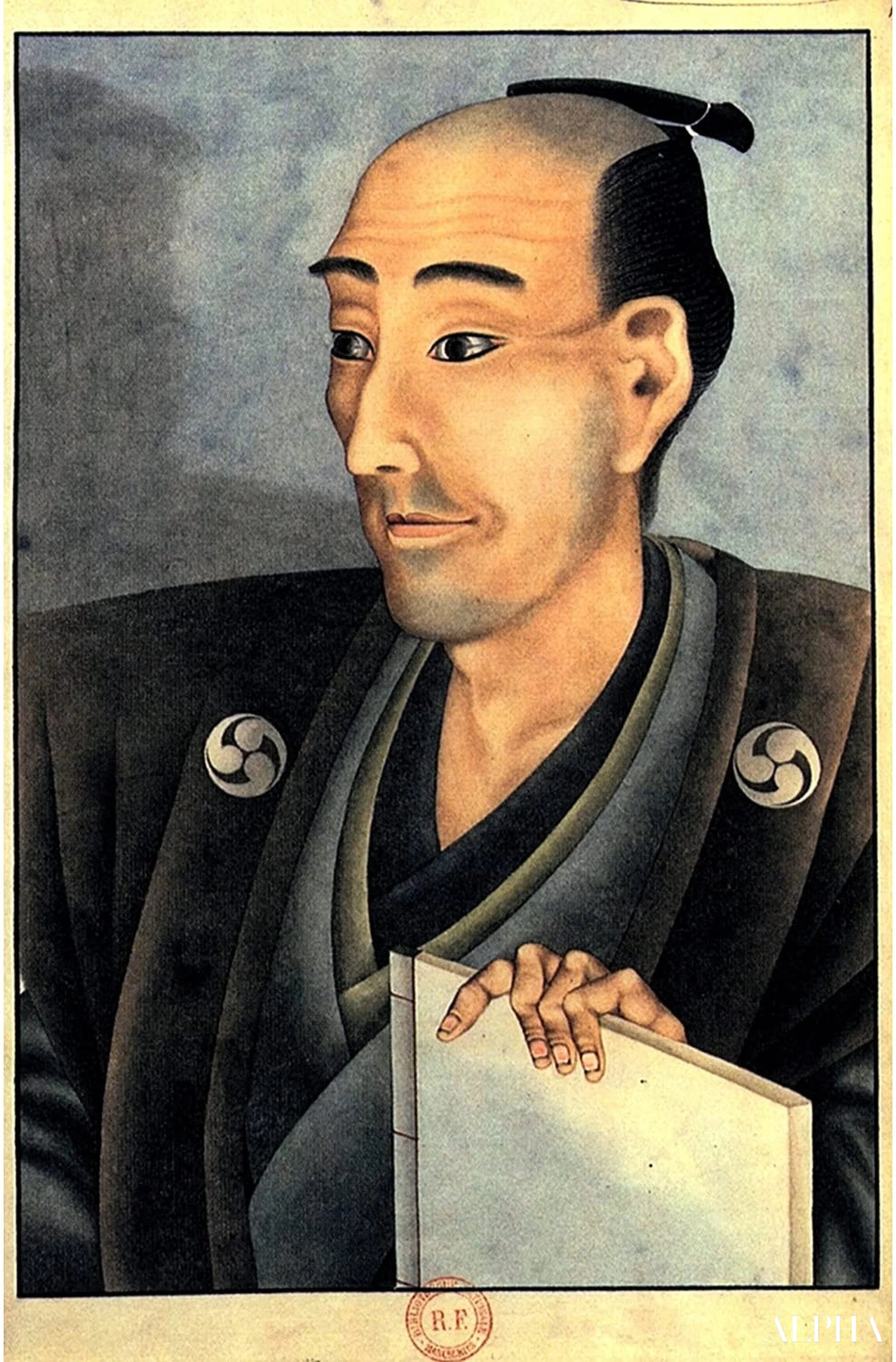 Portrait of a man of noble birth with a book - Katsushika Hokusai - High-end reproductions of paintings and artworks