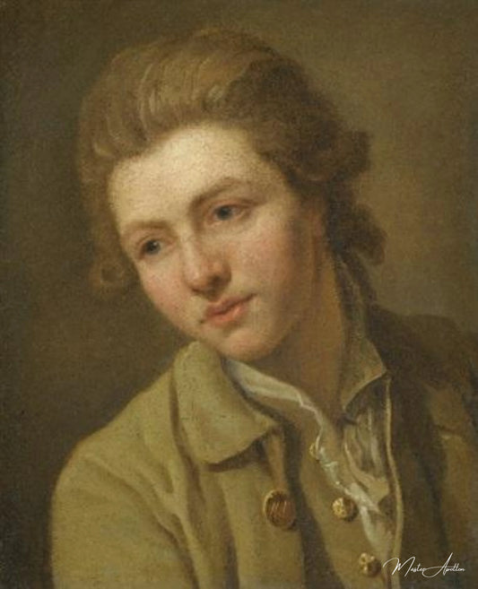 Portrait d'un jeune, tête et épaules, portant une chemise marron à col ouvert - Nicolas Bernard Lépicié - Reproductions de tableaux et peintures haut de gamme