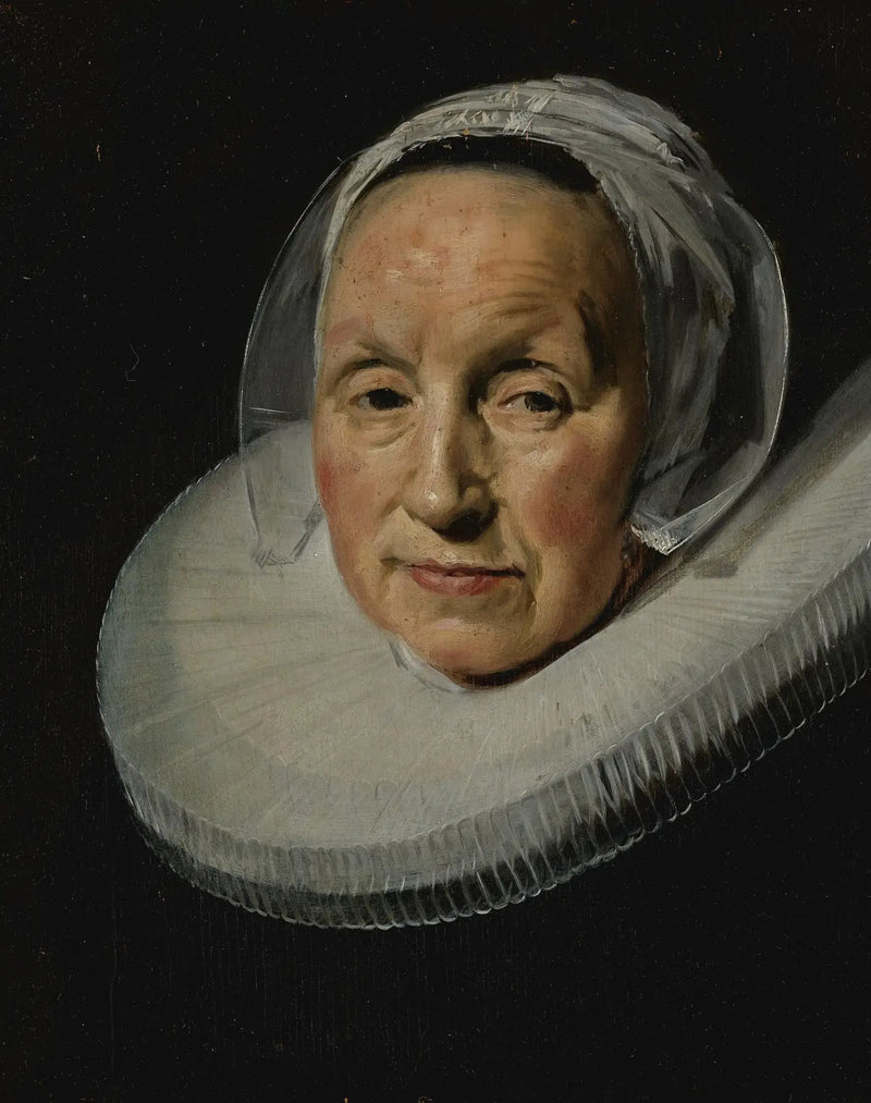 Portrait of a woman with an enlarged and cropped ruffled collar compared to her original size - Frans Hals