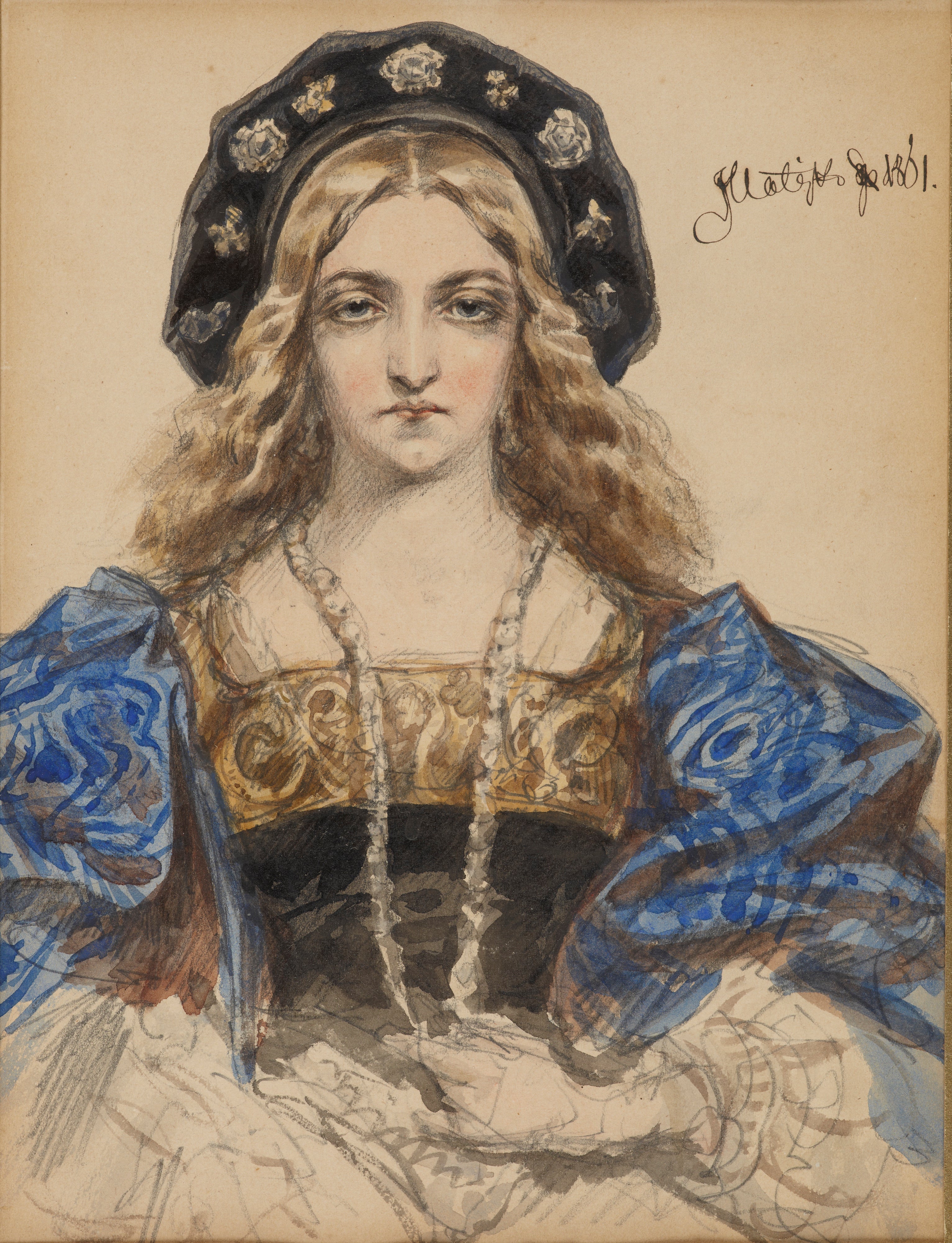 Portrait of a young woman – Étude de portrait de la reine Bona (d'après une gravure sur bois contemporaine) - Jan Matejko