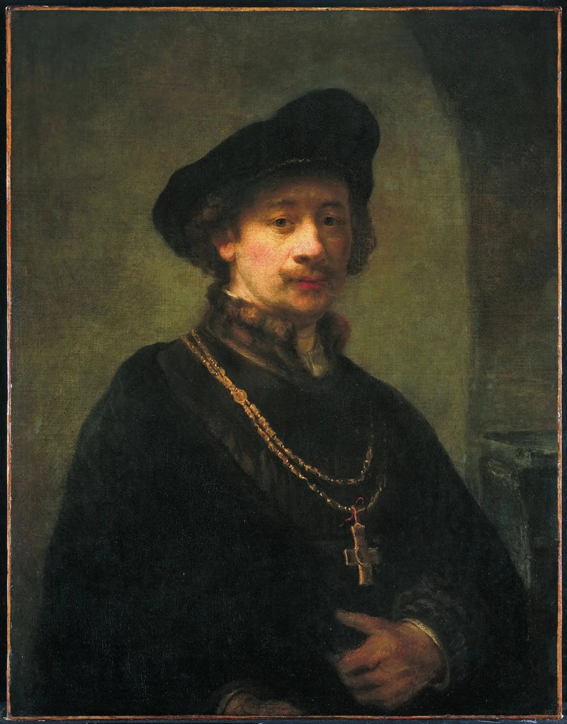 Self-Portrait with Beret, Gold Chain, and Staff - Rembrandt