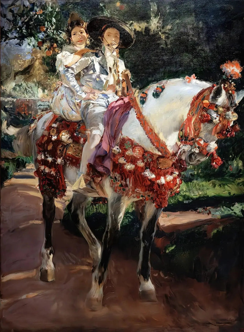 Portraits of Elena and Maria in traditional Valencian costumes. - Joaquín Sorolla