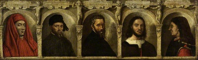 Portraits of five artists, Giotto, Donatello, Michelangelo, Raphael et Brunelleschi - Francesco Salviati