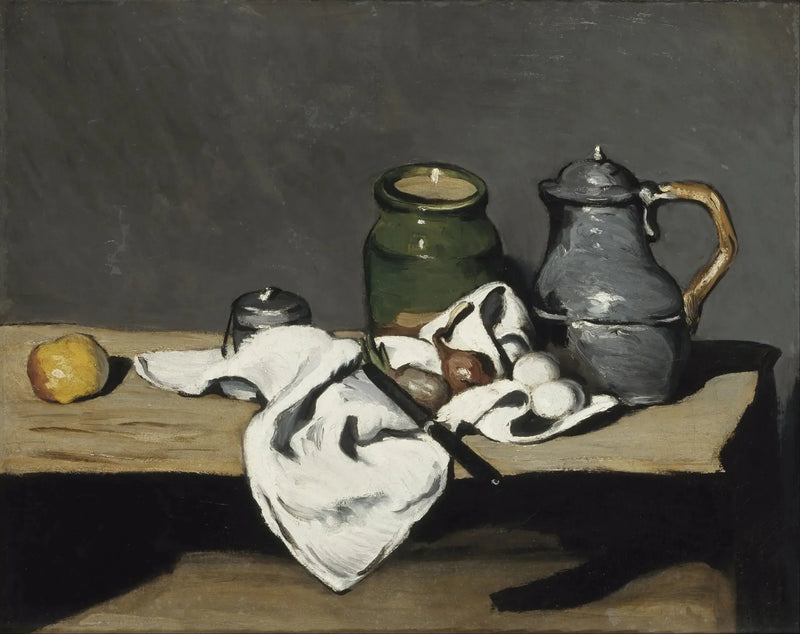 Green Pot and Pewter Kettle - Paul Cézanne