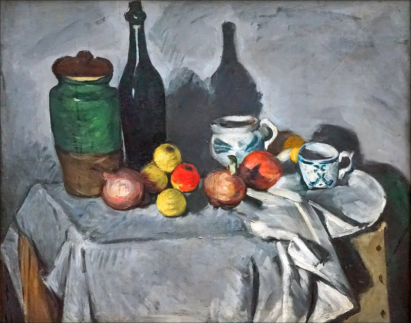 Pots, bottle, cup and fruits - Paul Cézanne