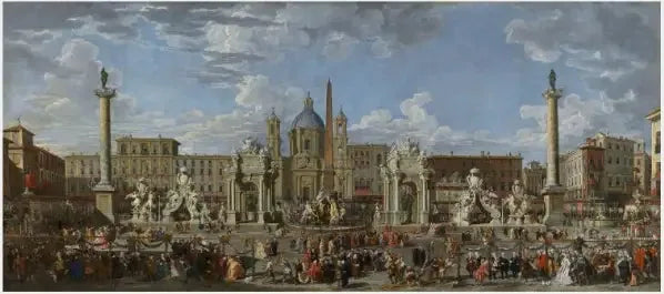 Preparations to celebrate the birth of the Dauphin of France on Piazza Navona - Giovanni Paolo Panini