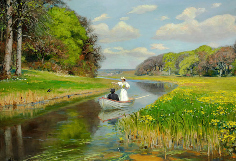 Spring. A young couple in a boat in Odense - H. A. Brendekilde