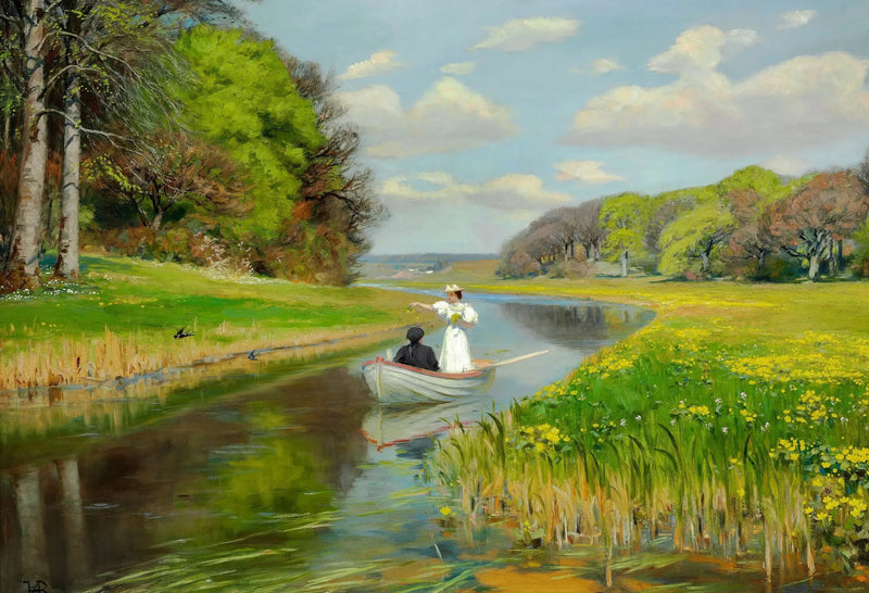 Spring. A young couple in a boat in Odense - H. A. Brendekilde
